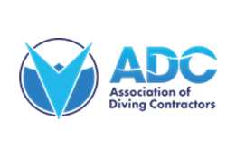 the adc logo in blue and white